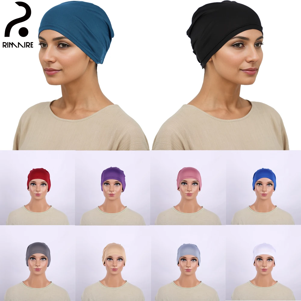 

RIMAIRE Teal Women's Turban Hat Fashion Muslim Hijab Inner Caps High Quality Soft Hijabs Hats Ladies Headscarves Shawl Headwraps