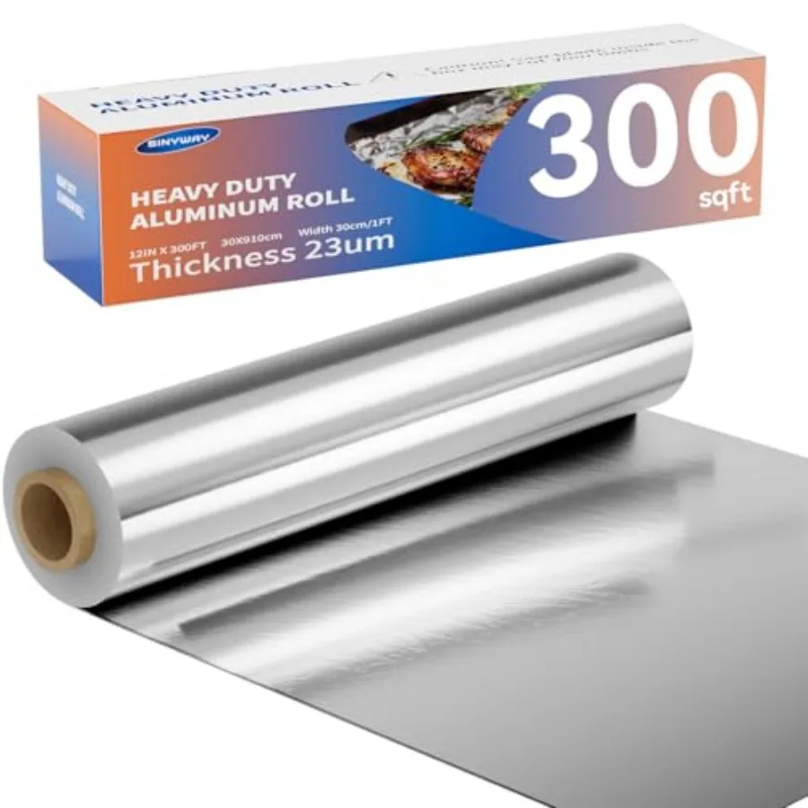 

23um Heavy Duty Aluminum Foil Roll 12 In x 300 SqFt, Non-Stick Tin Foil Wrap with Cutter Box, Non-Stick Foil Aluminum Roll for