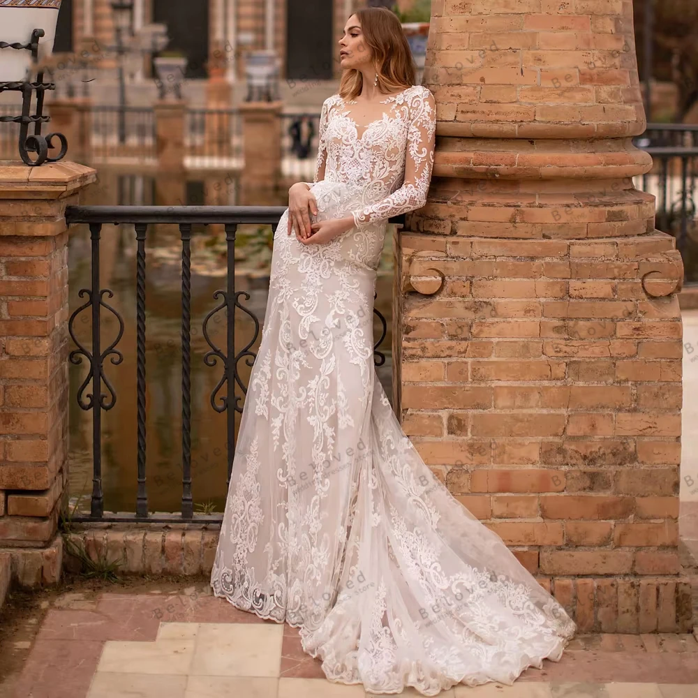 Glamorous Wedding Dresses Modest Bridal Gowns Lace Appliques Full Sleeves Robes For Formal Party Customized Vestidos De Novia