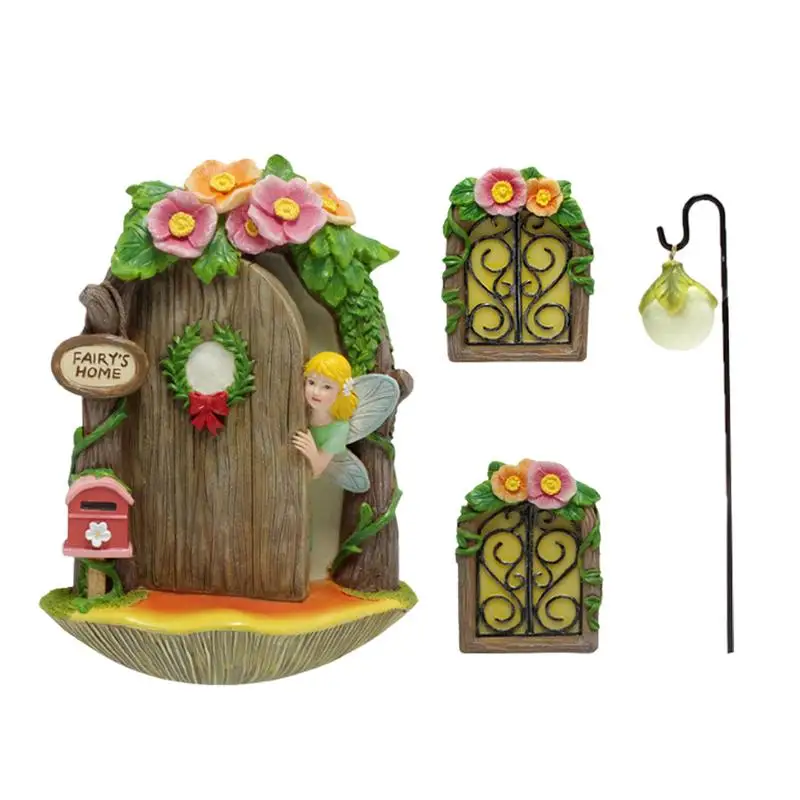 Miniature Fairy Garden Door Fairy Garden Decorations With Lantern Resin Glow In Dark Gnome House Doors For Fairy Garden Outdoor