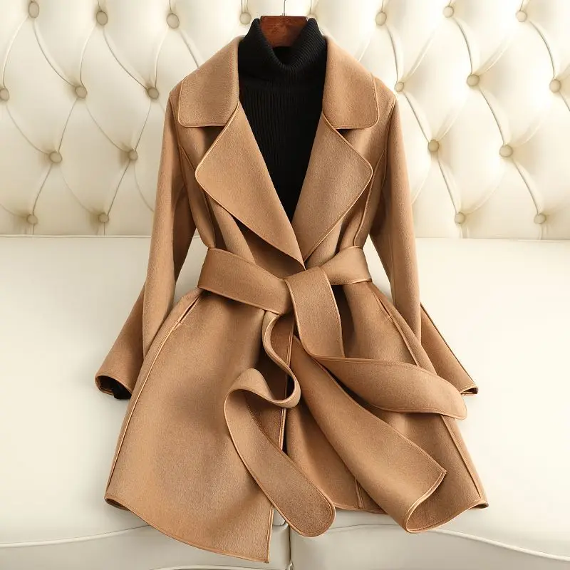 

Double-sided Cashmere Coat 2024 New Women's Mid-Length Slim-Fit Wool Outwear Temperament Tied Casual Versatile Fashion Outcoat