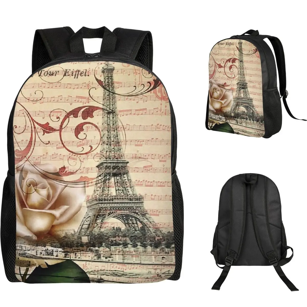 

Темная академия, французская ботаническая белая роза, Париж, Эйфелева башня, рюкзак, школьная сумка, походный дорожный рюкзак, сумка для книг, сумки на плечо