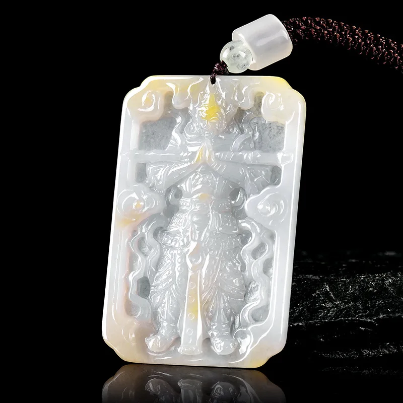

Myanmar Jadeite Bodhisattva Pendant Necklace Real Jewelry Burmese Jade Carved Amulet Charm Natural Gemstone Stone Talismans