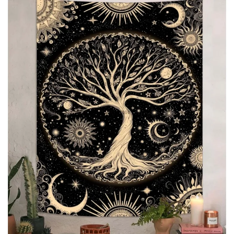 

Гобелен «Древо жизни», Настенный гобелен «Звездное небо», Винтажный гобелен для спальни, Декор стен спальни, гостиной, дерево