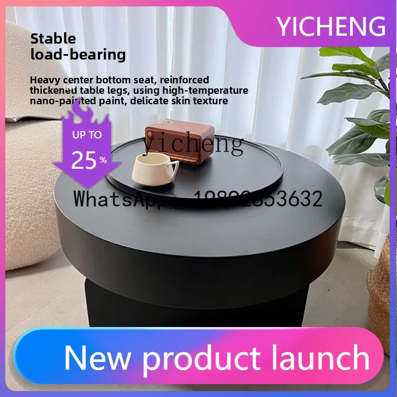 

B-2 small apartment coffee table living room household black round rotatable movable coffee table