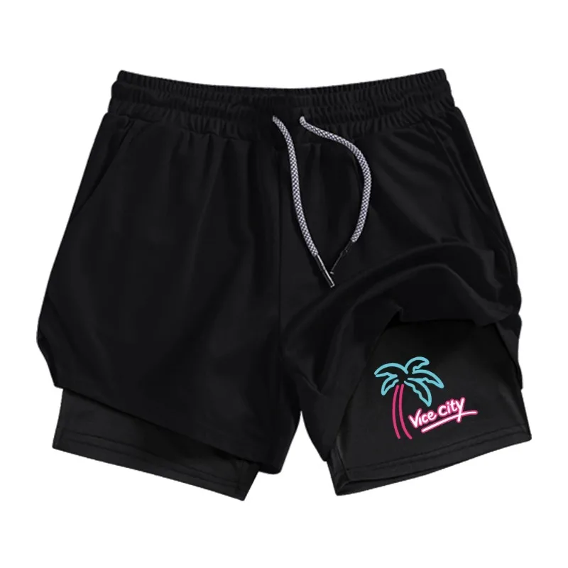 Men's Workout Harajuku Jogging Double Deck 2-in-1 Running Shorts Quick Dry Compression Fashion Lined Athletic with Phone Pockets