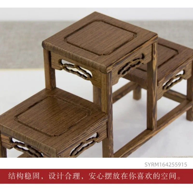 Wooden Miniature Connected High And Low Base Figurines Vase Flower Pot Sorting Table Display Rack Tea Sets Pedestal Bonsai Shelf