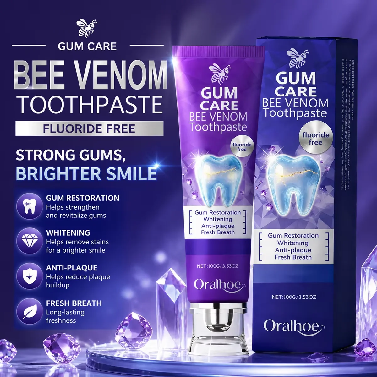 Bee Venom Gum Care Toothpaste Free Whitening Anti Plaque Fresh Breath Enamel Protection Daily Oral Care
