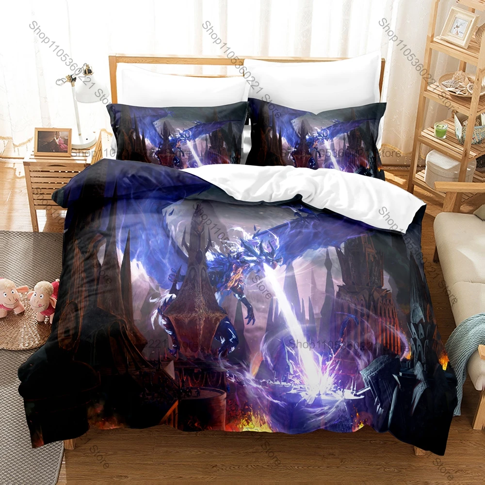 Cool 3PCS The Rise of Tiamat DND Pattern Bedding Set Duvet Cover + 2 Pillowcases Breathable Polyester Tabletop Bedding Gamer Bed