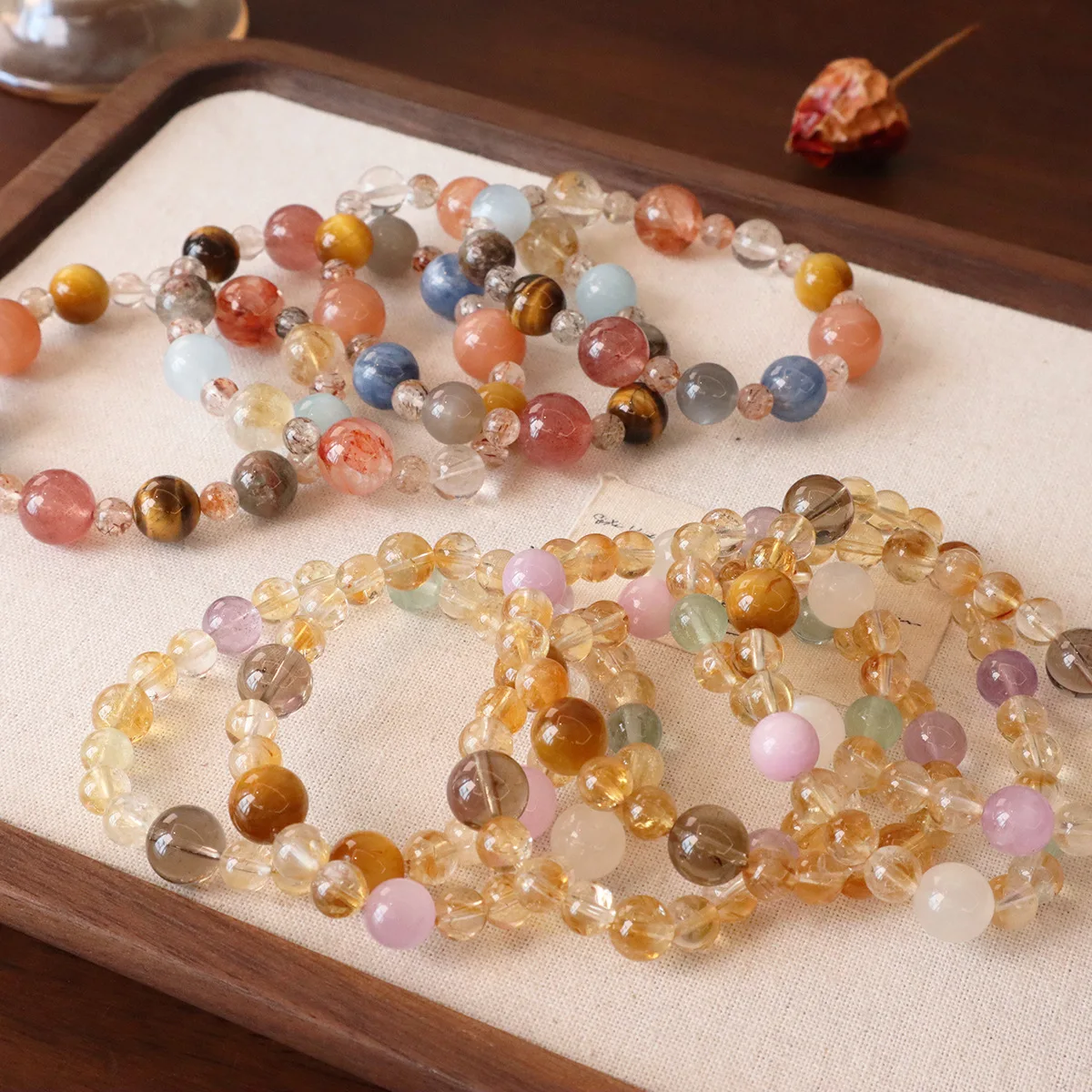 

Natural Yellow Rutilated Quartz Bracelet Multi-Color Crystal Beaded Necklace Red Flower Agate Healing Jewelry for Women Gift