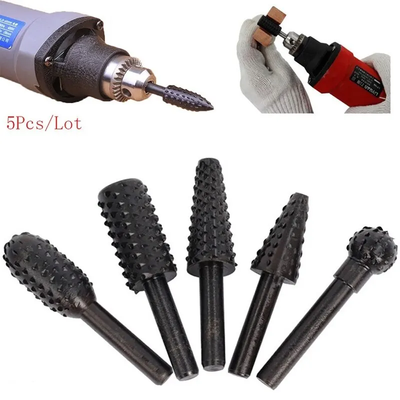 5PCS Woodworking Special-shaped Rotary File Wood Carving Knife Woodworking File Grinding Head Embossing Rotary File
