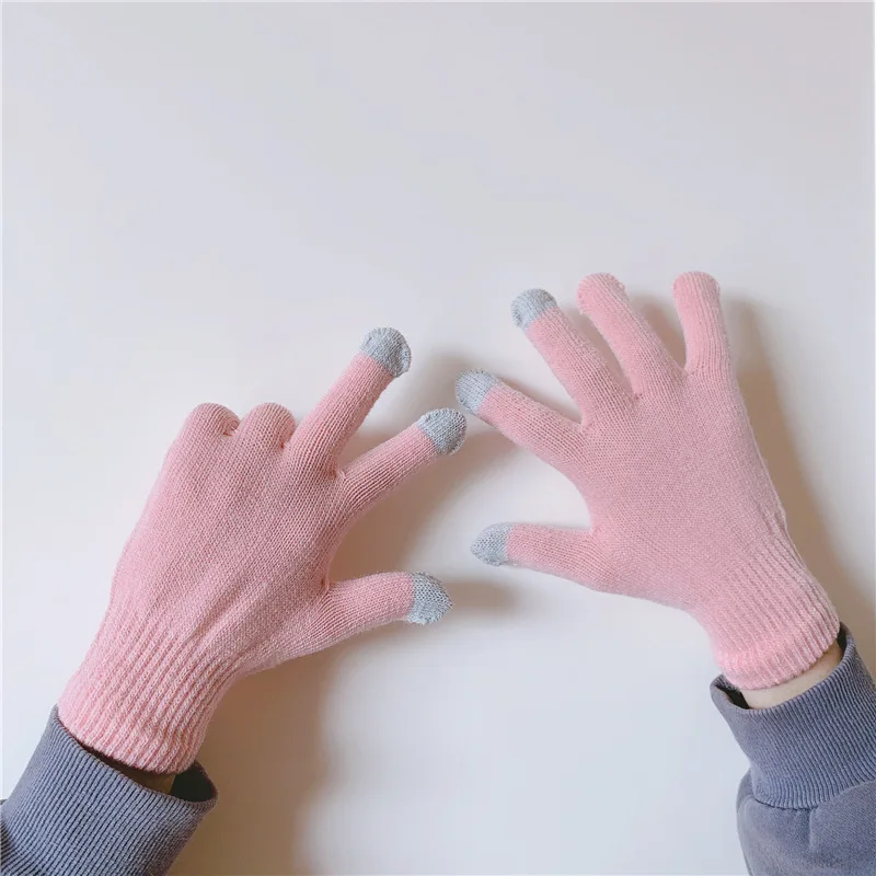 Guantes de punto de Color caramelo para mujer, manoplas cálidas para pantalla táctil de todos los dedos, estudiantes, niñas, Halloween, otoño e invierno, T197