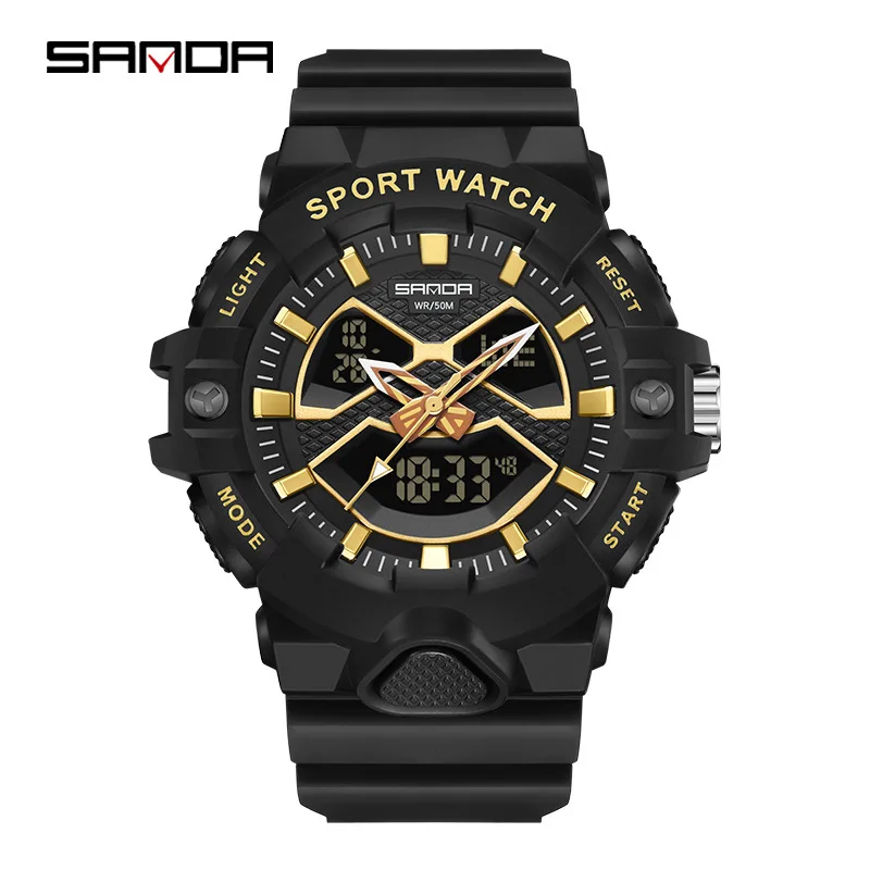 Sanda 3150 Dual Display Sports Watch Electronic Quartz Dual Movement Luminous 50m Waterproof, Shockproof, and Drop resistant