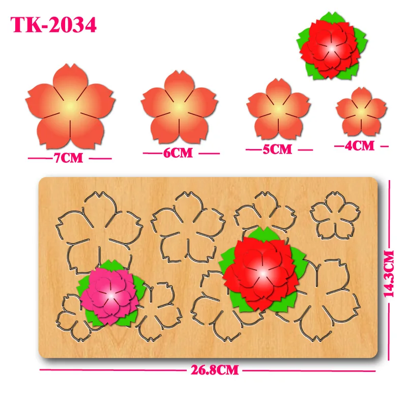 

Cherry blossom shaped leather craft die-cutting, 4-size wooden floral mold, suitable for DIY hair accessories/jewelry/decoration