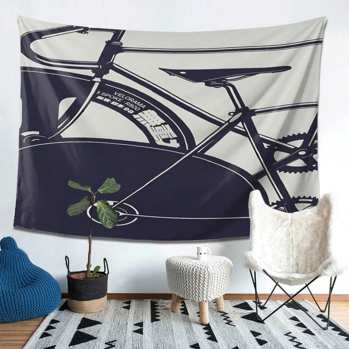 Vintage Bicycle Wall Tapestry - Retro Bike Art Decor, Black and White Cycling Theme, Multiple Sizes