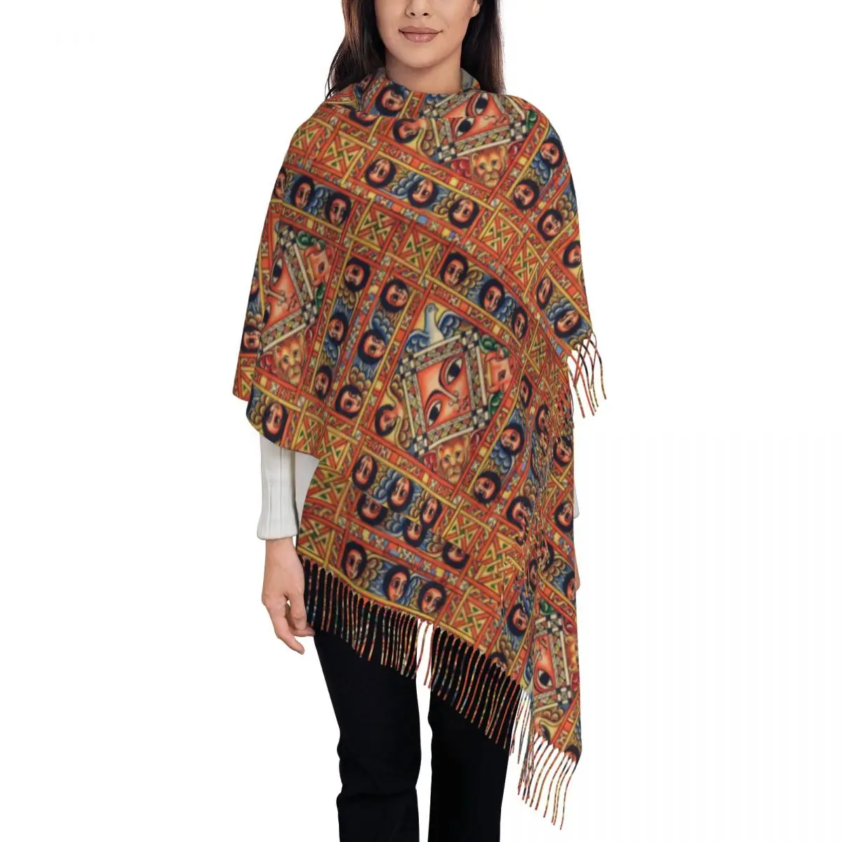 Customized Print Ethiopian Ancient Art Scarf Women Men Winter Fall Warm Scarves Shawl Wrap