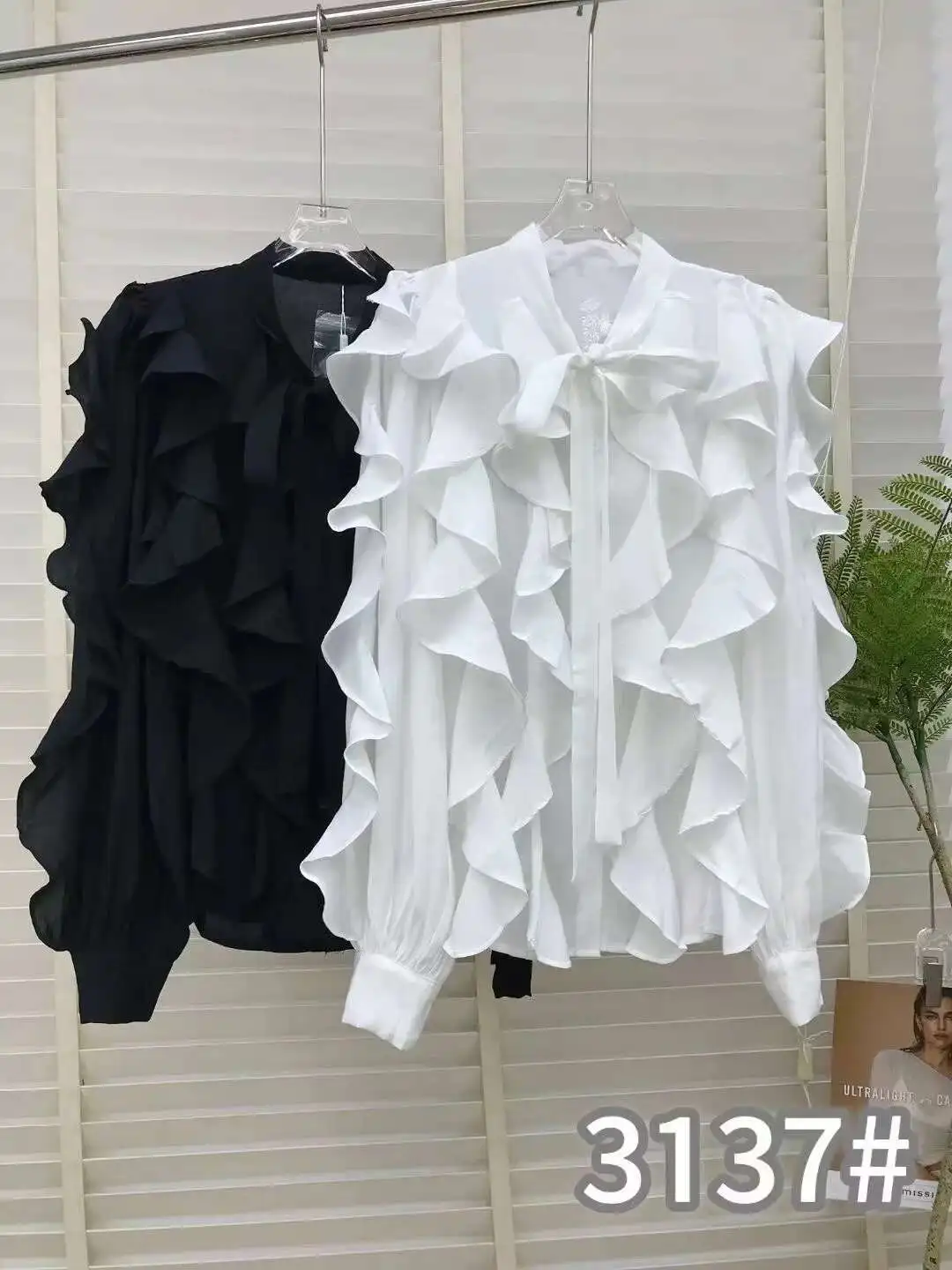 2024 秋の新エレガントなオフィスレディシャツ女性のための長袖フリルボタンアップブラウストップ Blusas