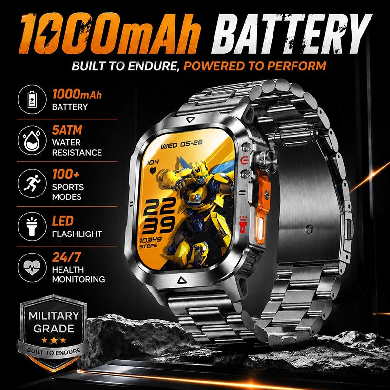 New 1000 MAh Battery Military Smartwatch 2.01