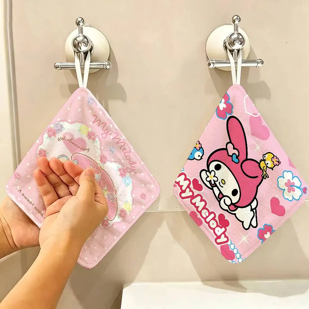 Cute M-My M-Melody Polyester Cotton Daily Towel, Hanging Kitchen Hand Wiping Cloth, Durable for Whole House Use
