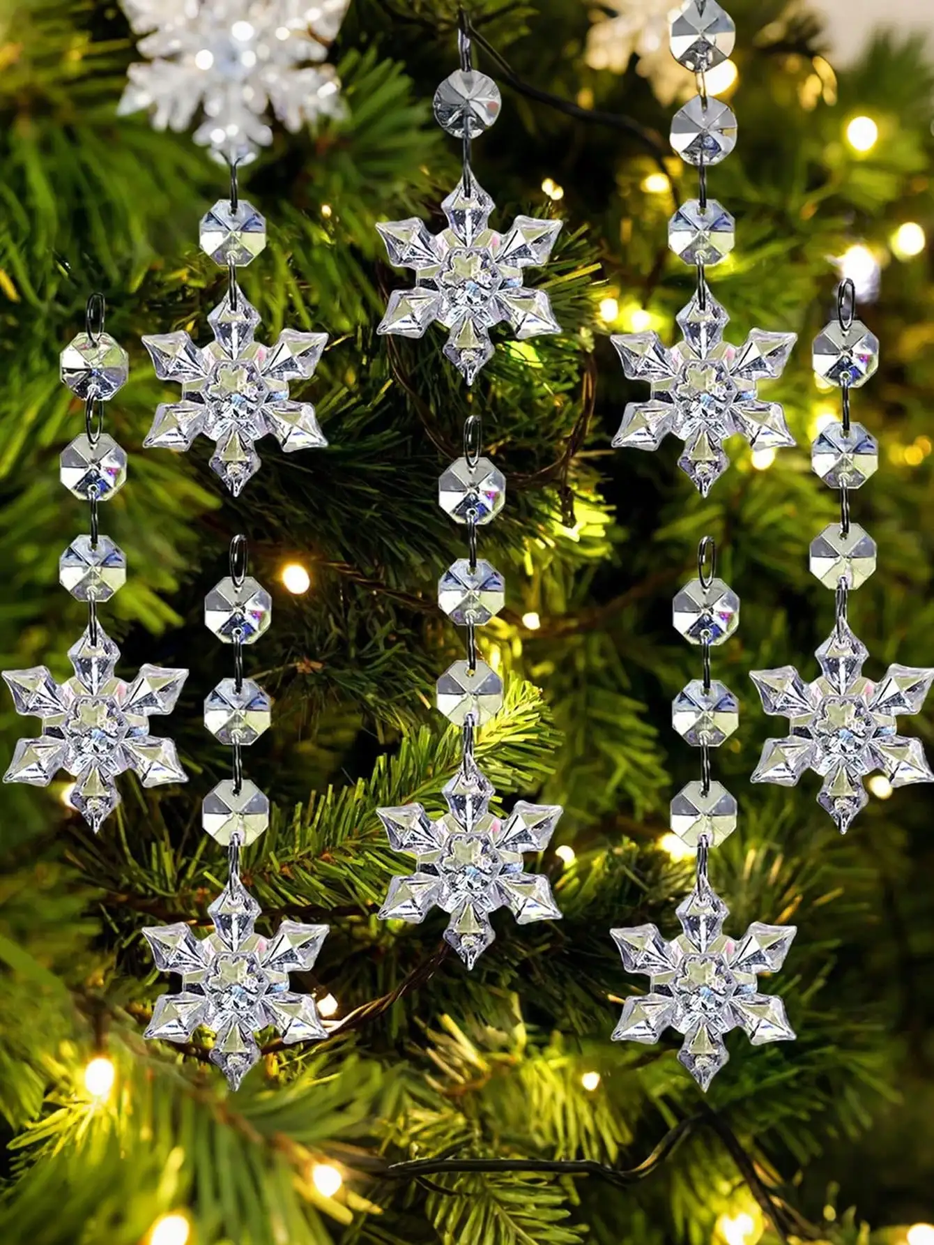 30pcs Crystal Acrylic Snowflake Christmas Tree Ornaments