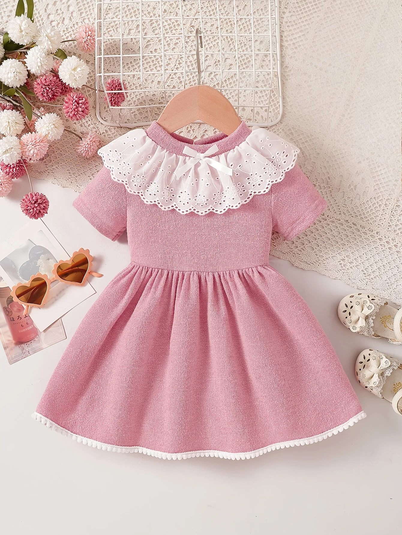 

Girls' Dresses: White Lace Ruffle Collar with Bow +Puff skirt | Valentine's Day Gift / Baby Birthday Gift