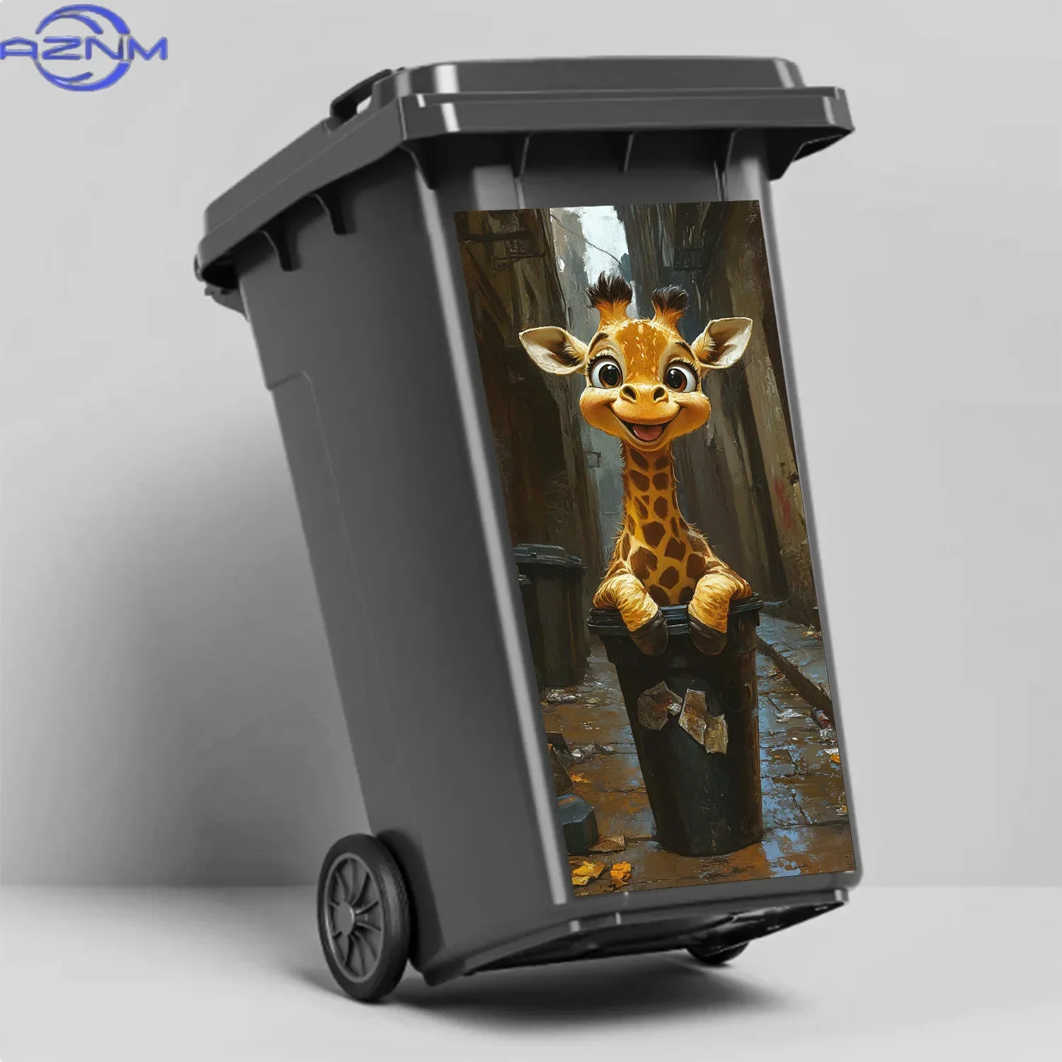 2D 1PCGiraffe Self-Adhesive PVC Trash Can Sticker – Waterproof & Scratch-Resistant, Safari Theme Kitchen Decor, Easy to Clean