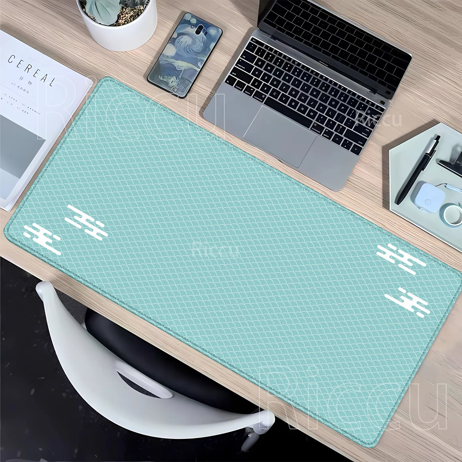 Mousepad Sea wave Anime Art Keyboard Minimalist Diamond Grid Extended Gaming Mouse Pad Light Gray Non-Slip Keyboard XXL Desk Mat