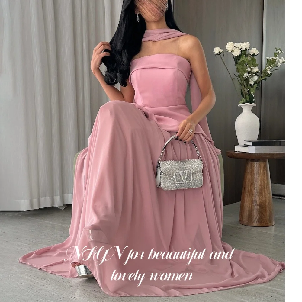 

NFYN Pink Elegant Prom Gown Strapless Sleeveless Party Dresses Back Zipper A-Line Evening Dresses robes de soirée Customized