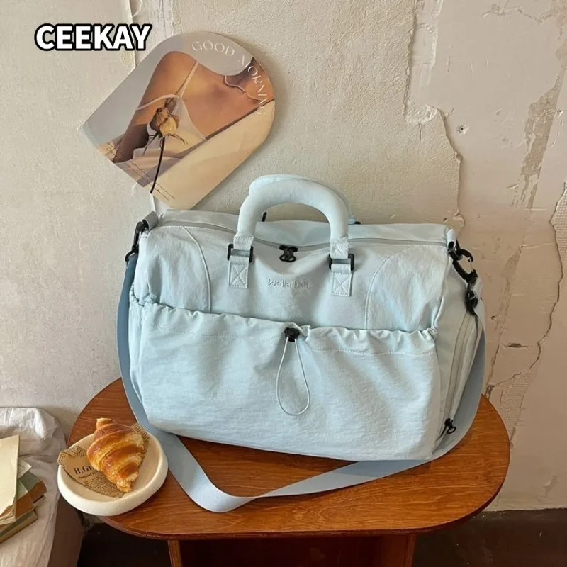 CEEKAY Minimalist Cylindrical Travel Crossbody Bag Multi Compartment Soft Nylon Material Girls Outdoor Fitness Portable Handbag