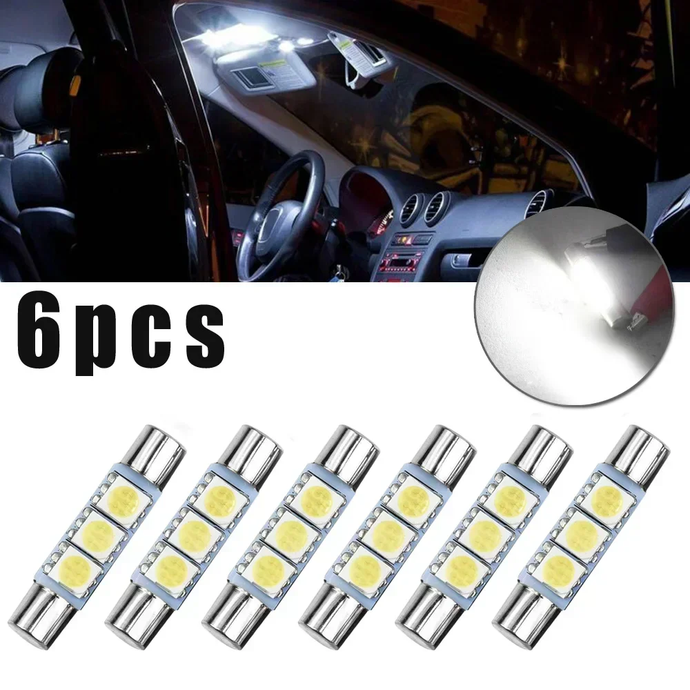 

6pcs Xenon White LED Bulbs 3SMD LED Bulb Sun Visor Makeup Mirror Fuse Light F30-WHP 6614F 6615F 6614 27/28/29/30/31mm