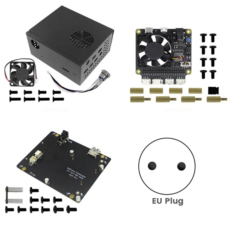 【ELATED】X825 V2.0 2.5Inch SATA HDD/SSD Storage Expansion Board+X735 V3.0 Power Management Board+Case for Raspberry Pi 4B EU PLUG