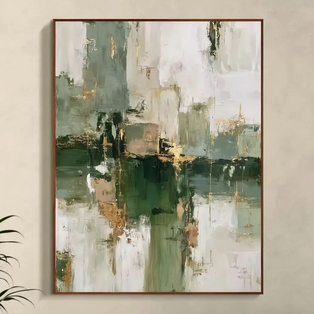 (No frame)Large Green And Gold Abstract Painting,Canvas Wall Print,High‑Grade Home Decoration Artwork for Bedroom,Living Room