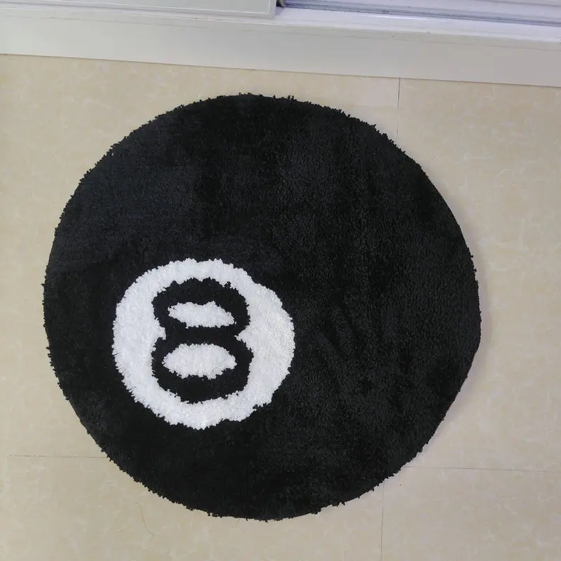 Simulation Billiards 8 Ball Rug Round Tufting Soft Chair Pad Anti-slip Bath Floor Mat Kids Bedroom Retro Black No. 8 Carpet Drop