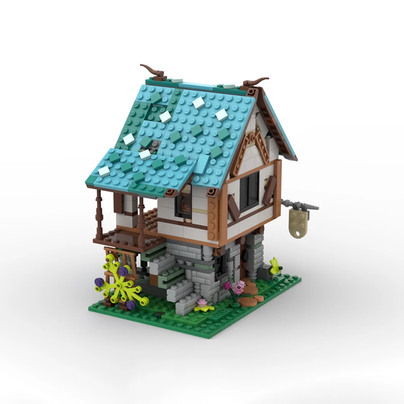 Modèle de vue sur la rue médiévale, briques de construction MOC, magasin de forgeron, technologie modulaire, cadeaux de vacances, assemblage de jouets pour enfants, costume