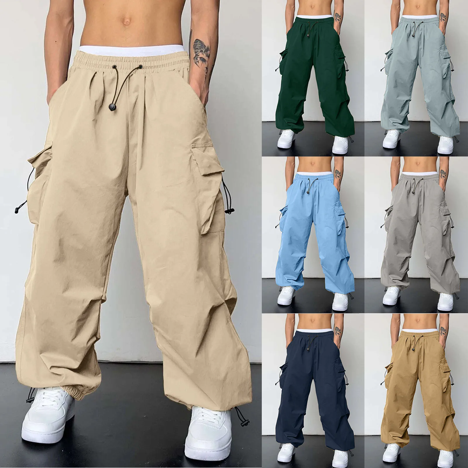 Harajuku Oversized Cargo Parachute Pants Men Y2k Hip Hop Streetwear Vintage Wide Leg Fitness Joggers Baggy Casual Sweatpants