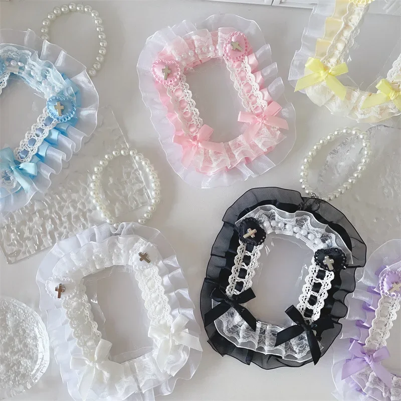 

Id Holder Idol Photo Display Backpack Pendant with Pearl Chain Korean Ins Style Kawaii Lace Bow Decoration Card Storage Bag