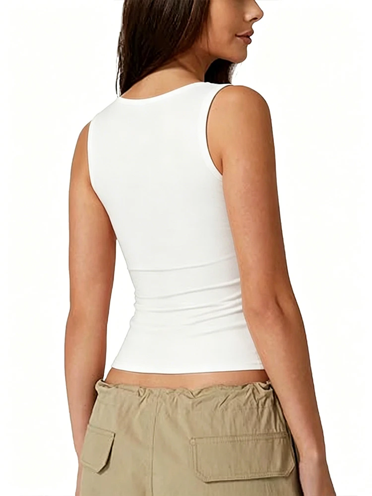 2026 Sommer Damen Tanktop mit eckigem Ausschnitt, ärmellos, doppellagig, Basic, eng anliegendes T-Shirt, Y2K, einfarbig, sexy Gothic Tanktop, Damenbekleidung – Detail 13