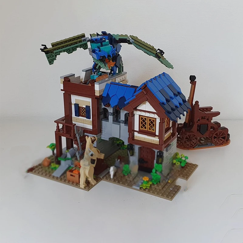 Mittelalterliche Burg Modell MOC Bausteine Stadt Straße Haus Modulare Technologie Geschenke Urlaub Montieren Kinder Spielzeug Anzug