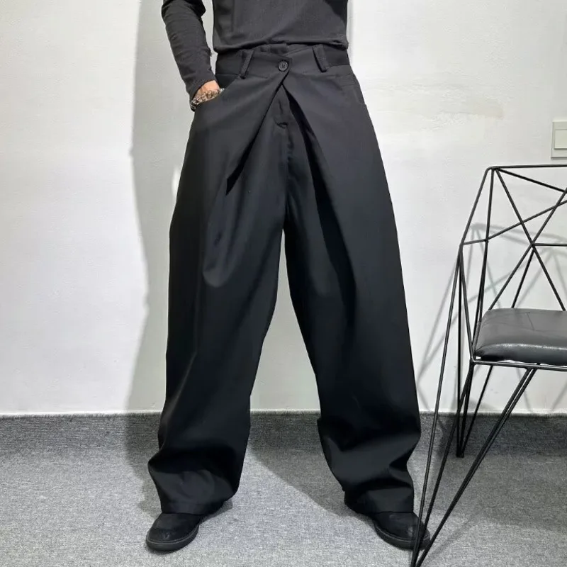 WVGA Spring New Men's Three-dimensional Pleats Double Waistband Trendy Straight Pants Niche Chic Casual Wide-Leg Trousers W23886