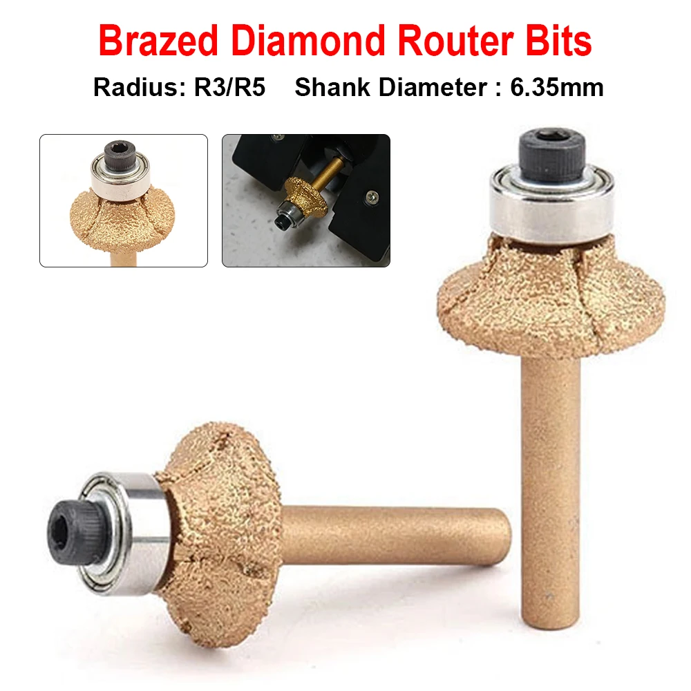 1/2Pcs Brazed Diamond Router Bits With 6.35mm Shank For Granite Marble Router Cutter Profiling Cutting Stone Edge Engraving Tool