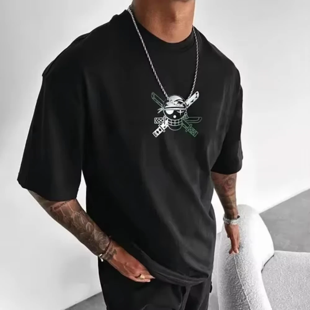 One Piece Men's T-shirt Roronoa Zoro Summer and Autumn Japanese Anime Boys' Wear Cotton Short Sleeve Retro Y2k  Wear