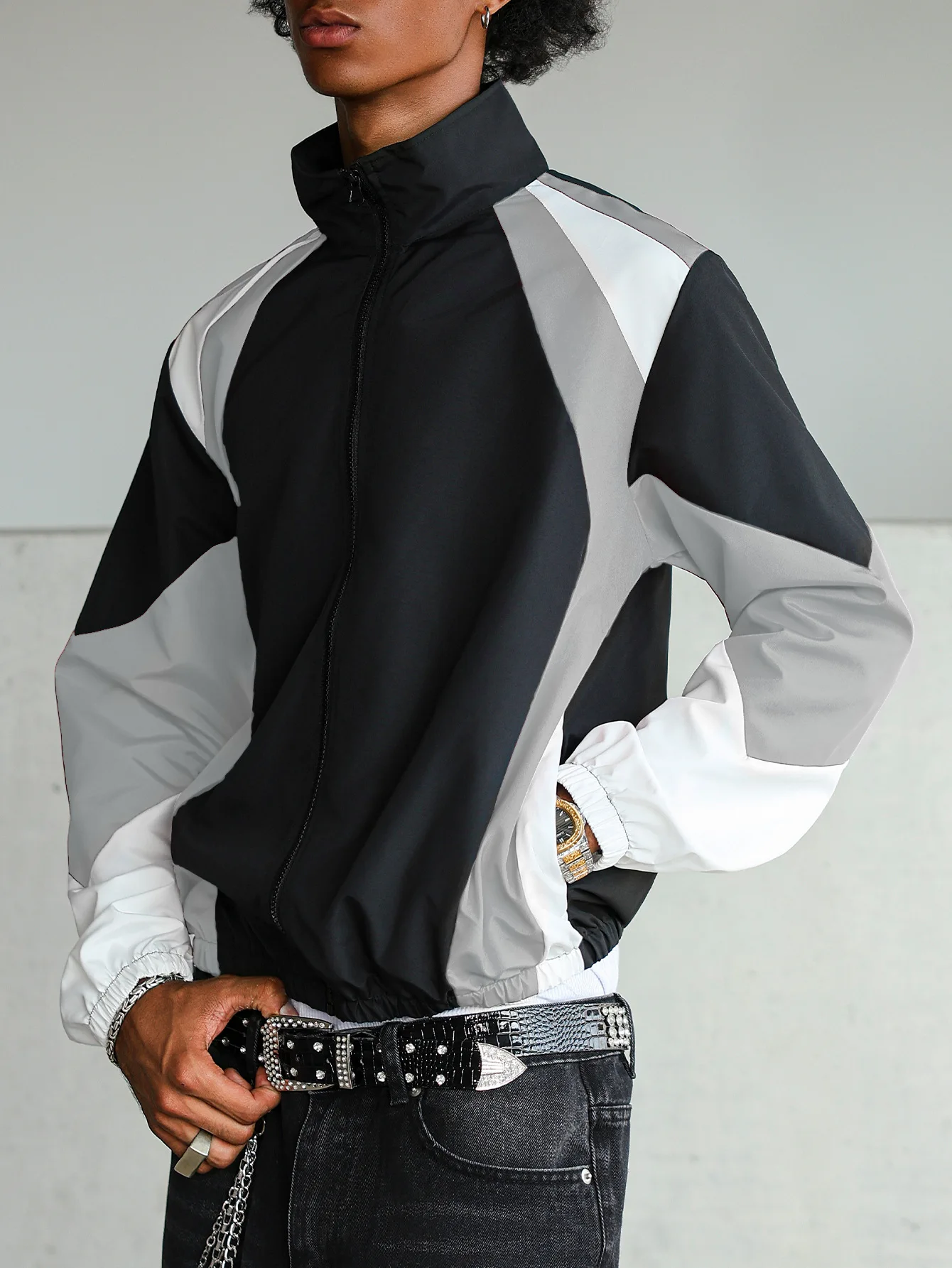 Men's Colorful Stitching Zipper Jacket Regular Long Sleeve Casual Jacket Suitable for Spring and Autumn, Ropa Para Mujer