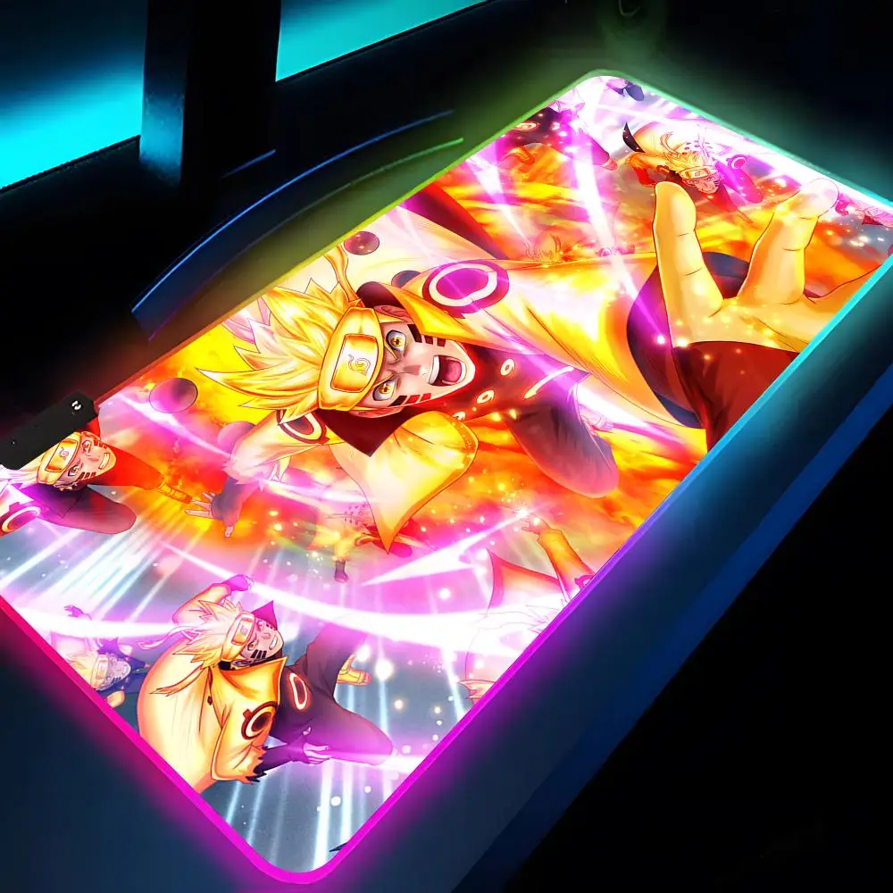 Anime N-Narutos Mouse Pad XXL RGB Gaming Mouse Pad HD Gamer Accessories Large LED Light MousePads PC Carpet With Backlit