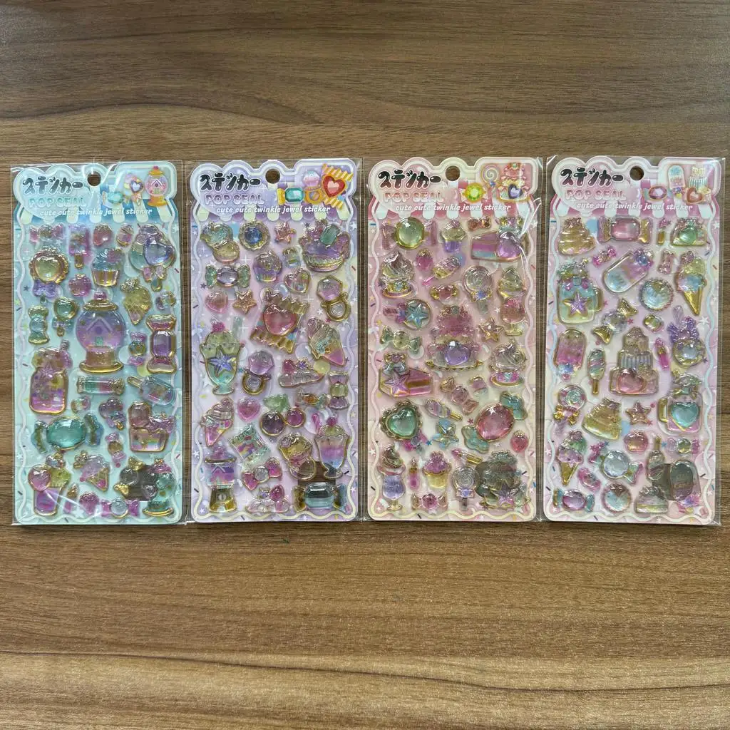 4Pcs 3D Sparkle Stickers Kawaii Sweet Dessert Castle Epoxy Stickers for Scrapbooking Journal DIY Craft Decor AnimeWorlds Store