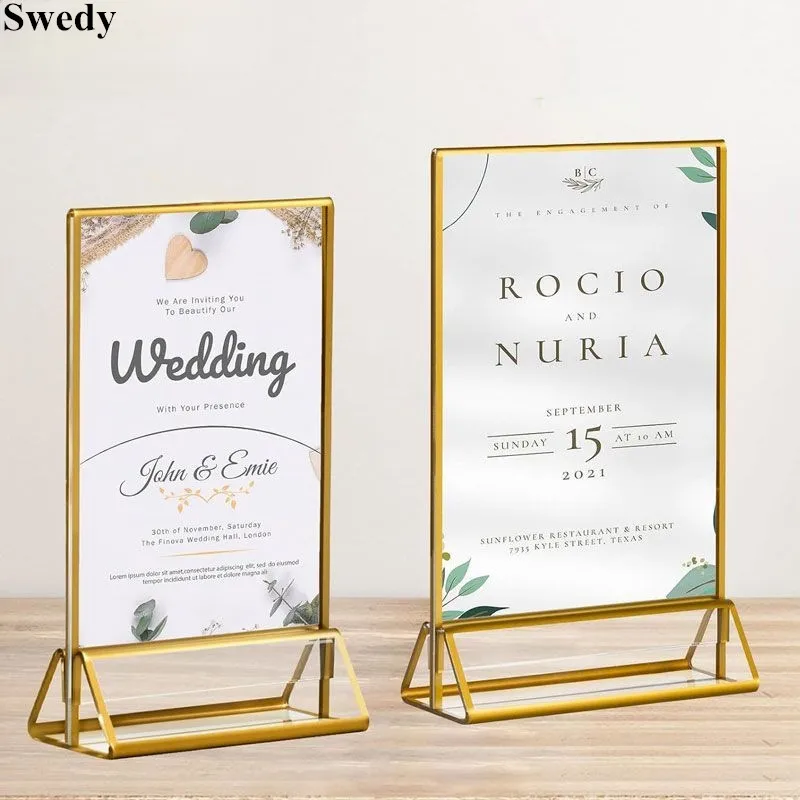

A6 100x150mm Gold Borders Clear Acrylic Sign Holder Display Stand Wedding Table Numbers Holder Menu Paper Price Holder Stand