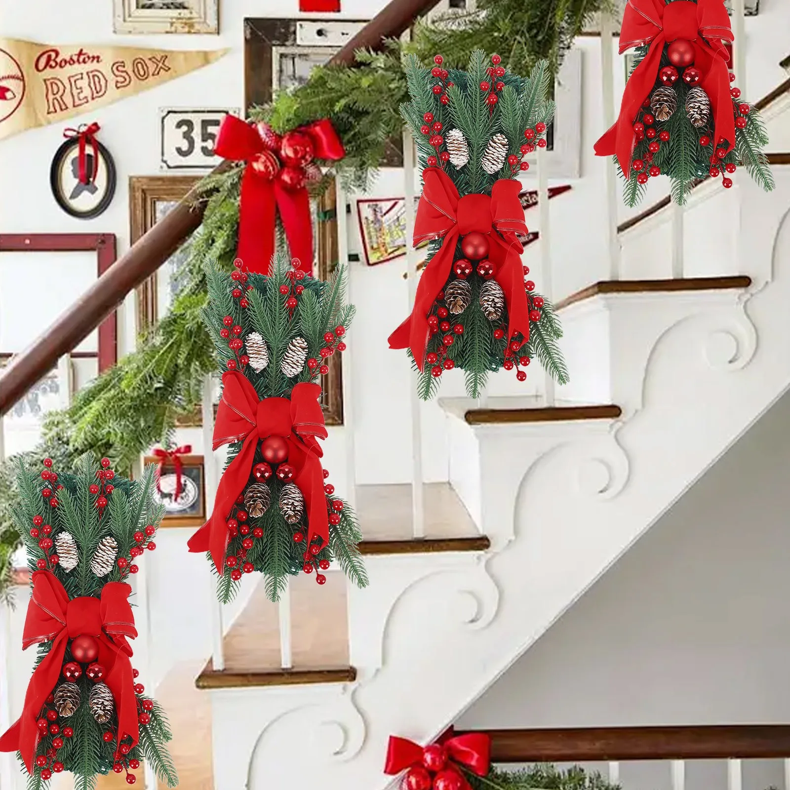 2024 Christmas Garland Decorations Decorative Garland Wreaths Lights Beauty Berry Decorations Rattan Artificial Wreath For Stair