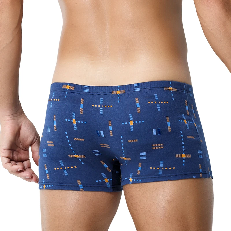 3-Pack of Cotton Men's Printed Underwear, Men's Comfortable Pure Cotton Antibacterial Pouch Boxer Briefs, Mid-Waist, Light and B