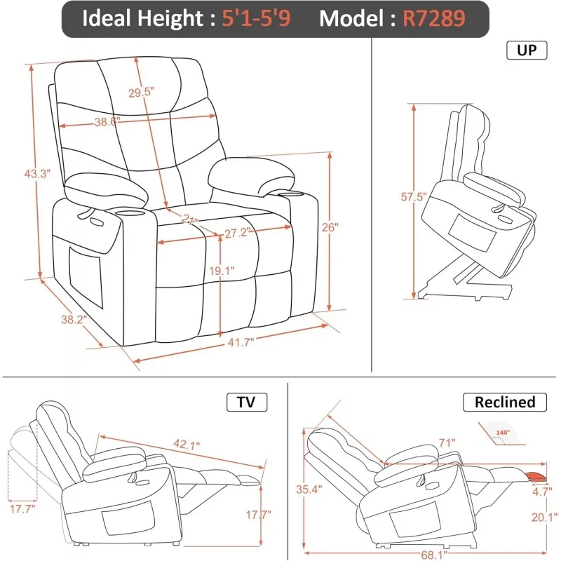 Power Lift Recliner Chair with Extended Footrest for Big Elderly People, Fabric R7289 (Navy Blue, Medium-Wide)