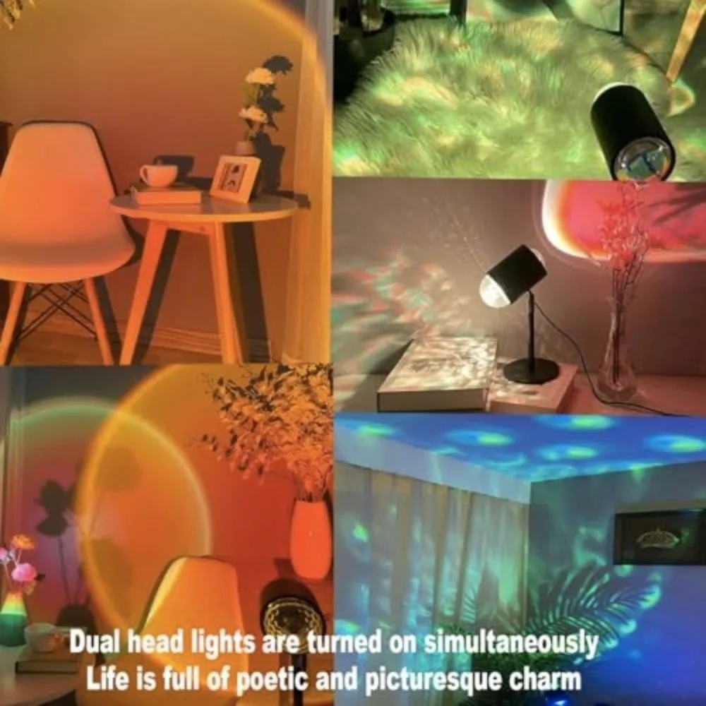 High Quality 16 Colors Water Ripple Lamp 360° Rotation Button Control Led Lights Dual-Head Design Night Light Home Bedroom