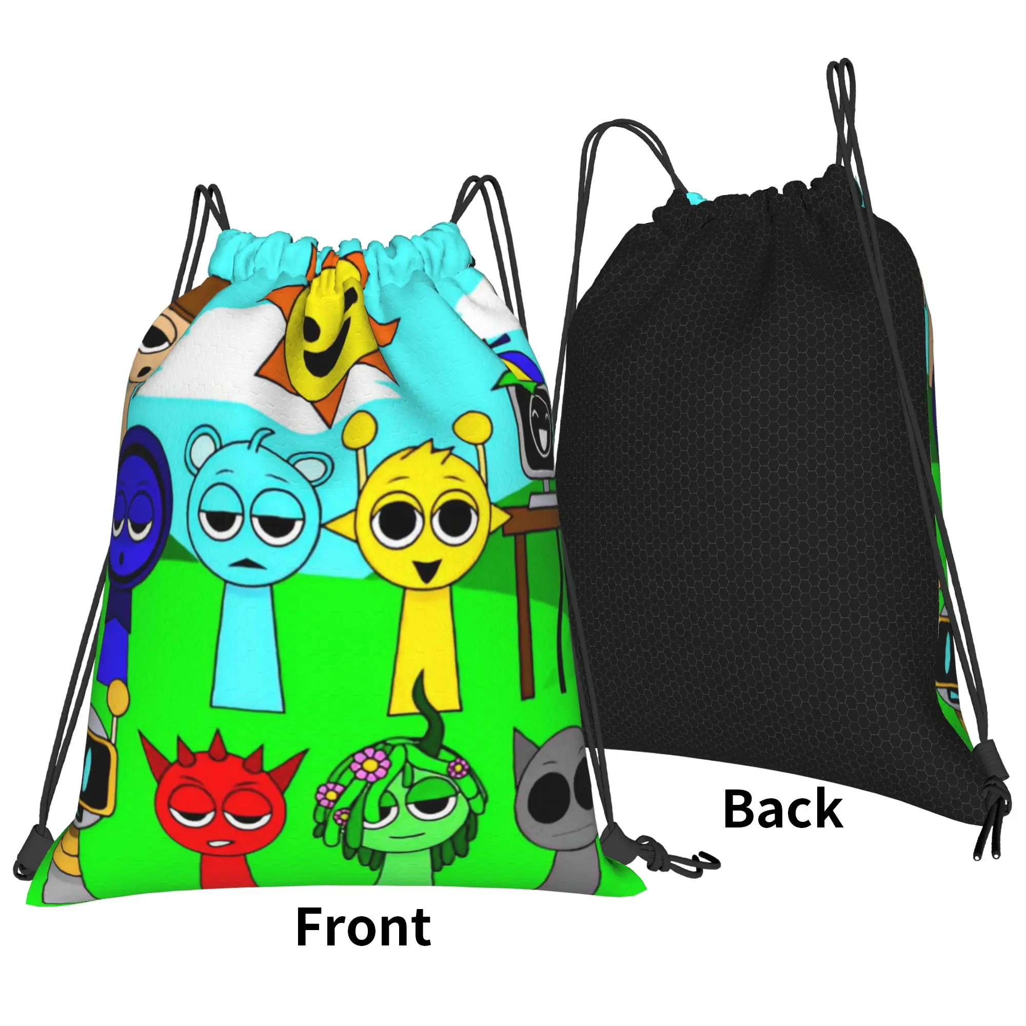 Sprunki Grey Oren Funbot Drawstring Backpack Sports Gym Bag Water Resistant Beats Game String Sackpack 36cm (W) x 43cm (H)
